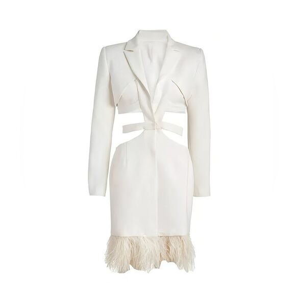 PATBO Feather Trim Cut-Out Mini Dress. White. Brand New! Sold Out Everywhere. - Picture 1 of 10